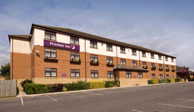 Exterior of Premier Inn Hotel Castleford M62 Jct 31 with car park view